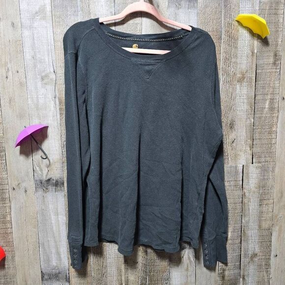 Carhartt Black Thermal Henley Waffle Knit Plus Size Tee - Picture 1 of 6